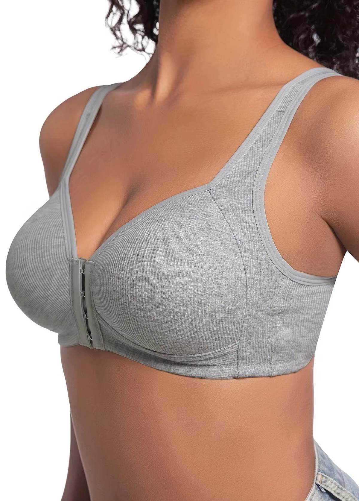 Grey intimates,Grey Color V Neck Detail Bra