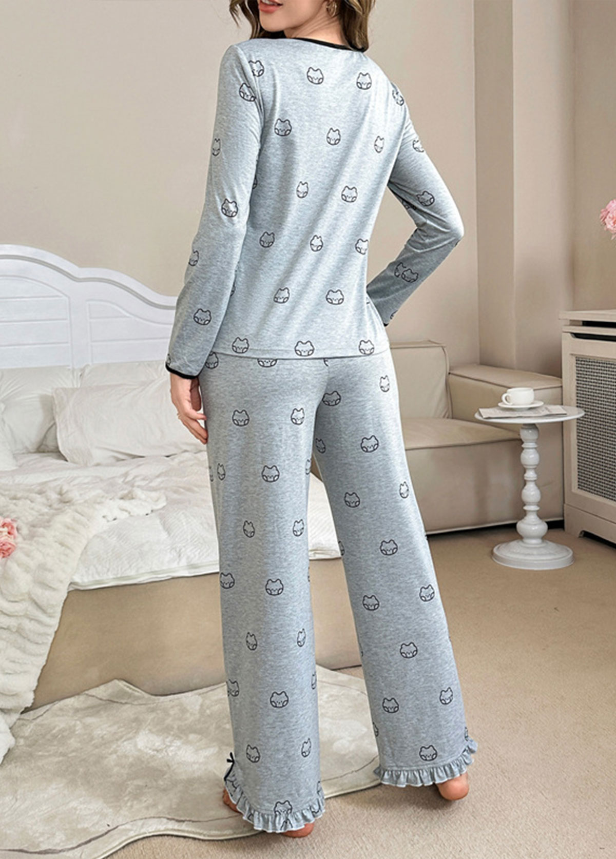 Light Grey loungewear,Animal Print loungewear,Animal Print Light Grey Lounge Top and Pants