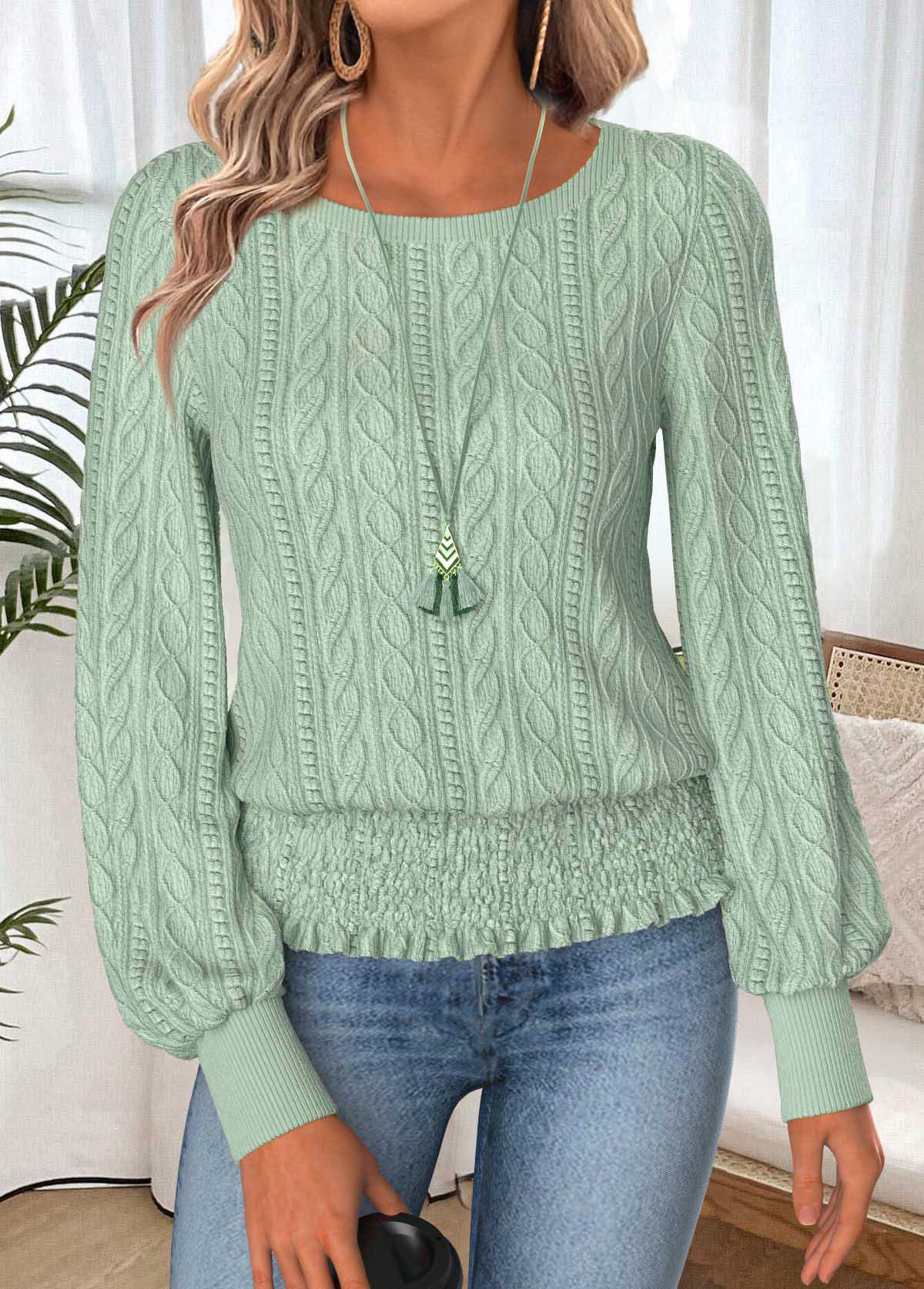 Sage Green tops,Plain Color tops,ROTITA Tummy Coverage Sage Green Boat Neck T Shirt