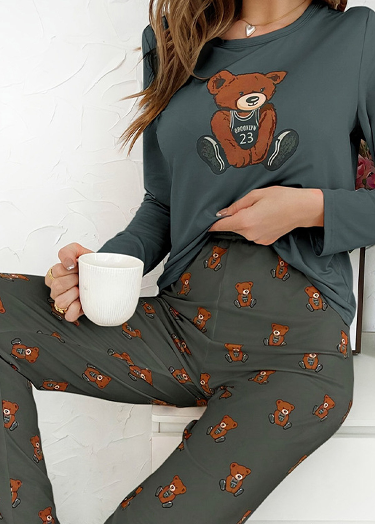 Blackish Green loungewear,Animal Print loungewear,Animal Print Blackish Green Lounge Top and Pants