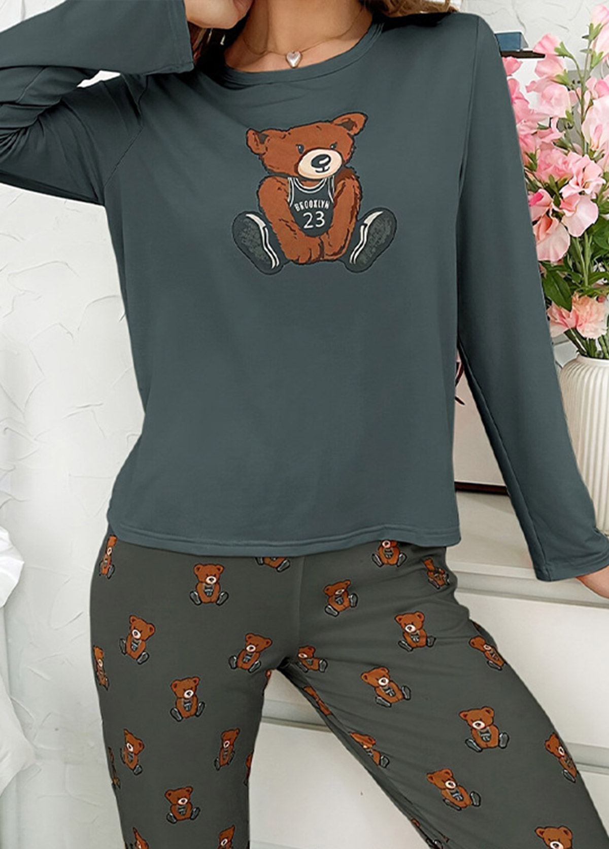 Blackish Green loungewear,Animal Print loungewear,Animal Print Blackish Green Lounge Top and Pants