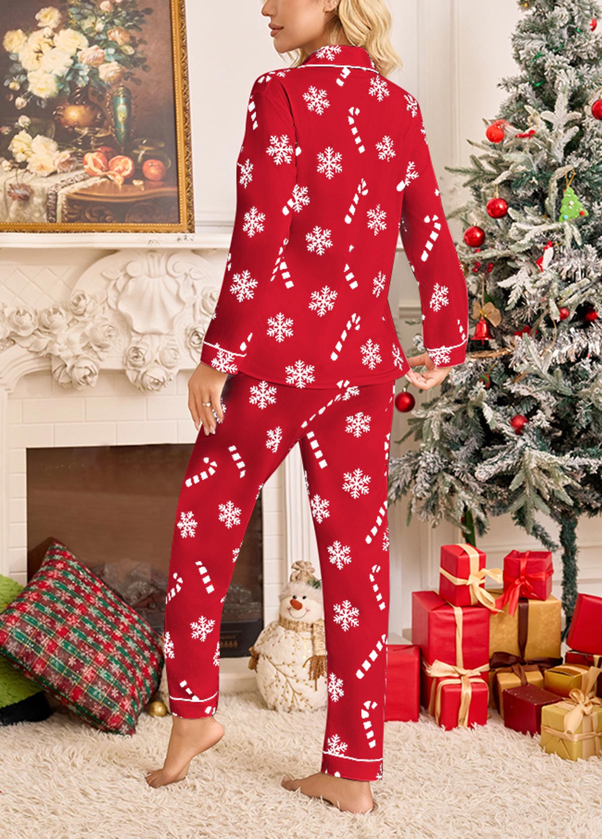 Red loungewear,Christmas loungewear,Christmas Snowflake Print Red Lounge Top and Pants