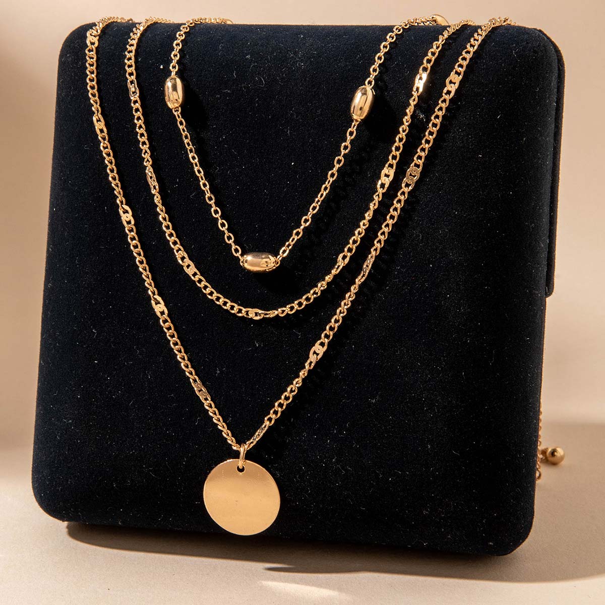 Golden jewelry,Geometric jewelry,Round Golden Layered Design Alloy Necklace