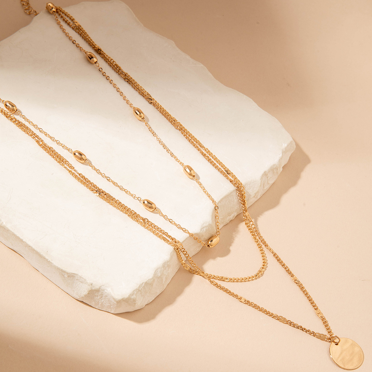 Golden jewelry,Geometric jewelry,Round Golden Layered Design Alloy Necklace