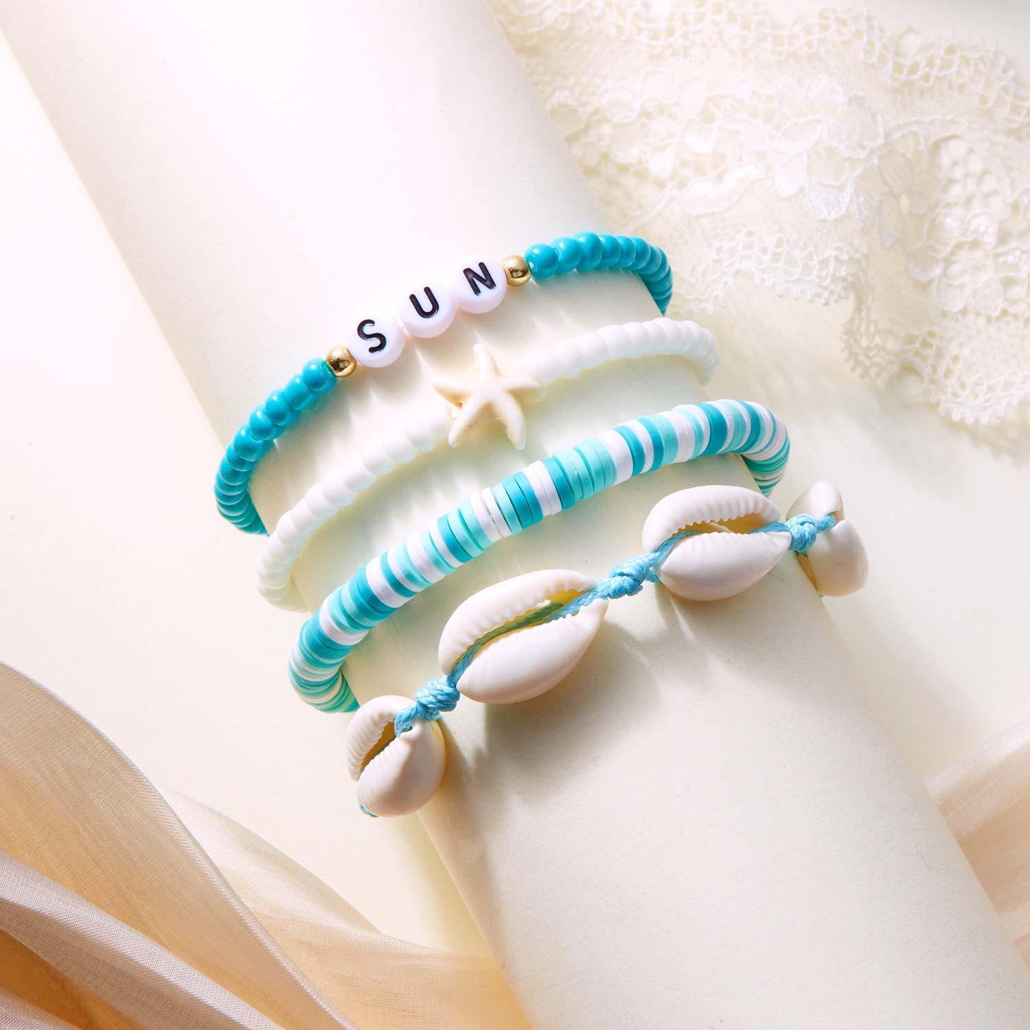 Mint Green jewelry,Letter jewelry,Animal Print jewelry,Shell Mint Green Seed Beads Bracelets