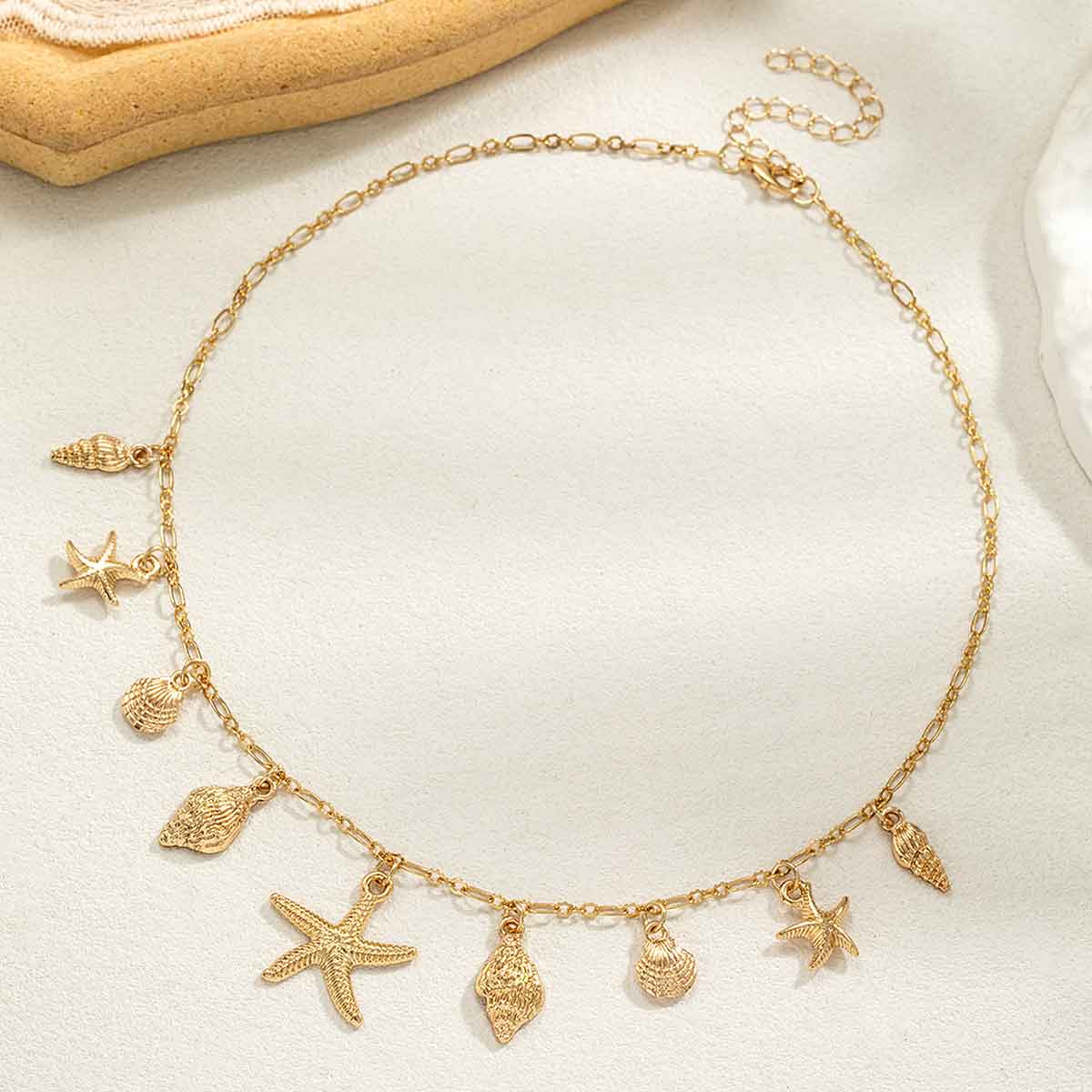 Golden jewelry,Plain Color jewelry,Shell Golden Alloy Starfish Design Necklace