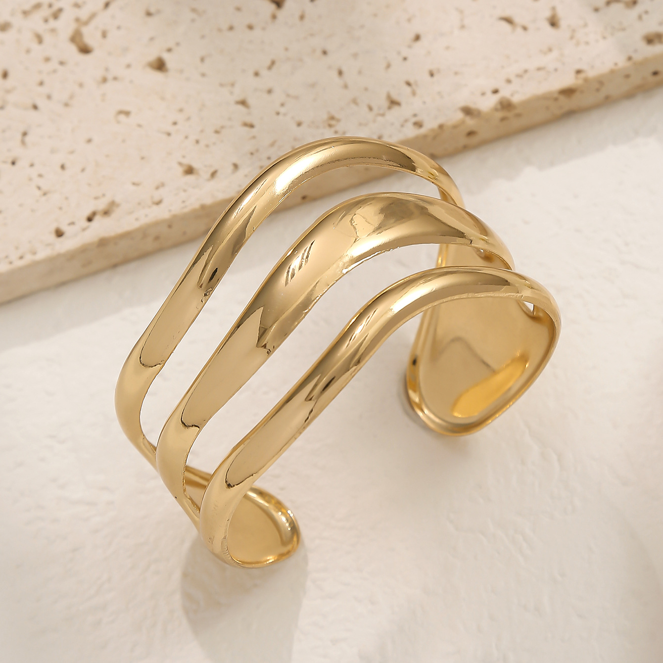 Golden jewelry,Geometric jewelry,Golden Metal Irregular Design Hollow Bangle