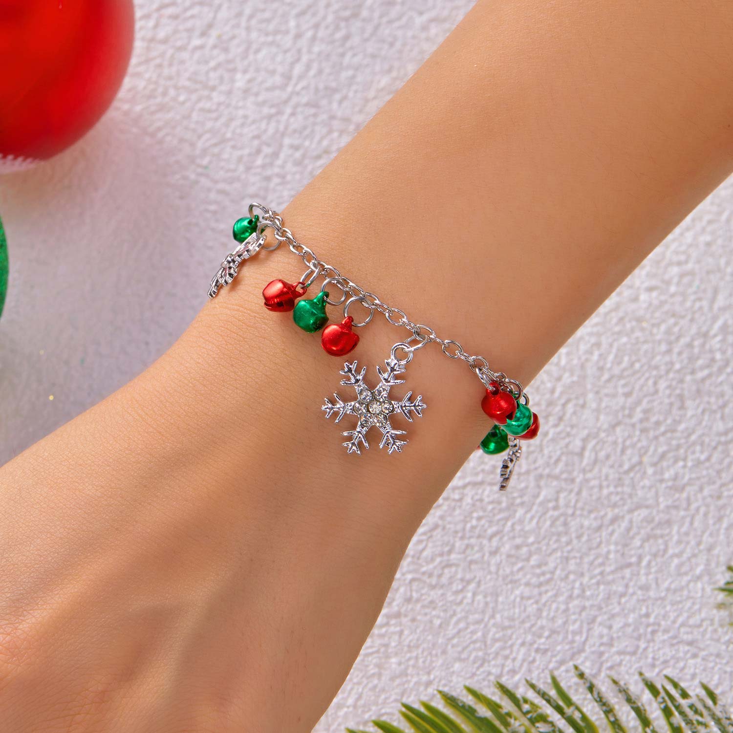 Silver jewelry,Geometric jewelry,Christmas Snowflake Bell Silver Alloy Bracelet
