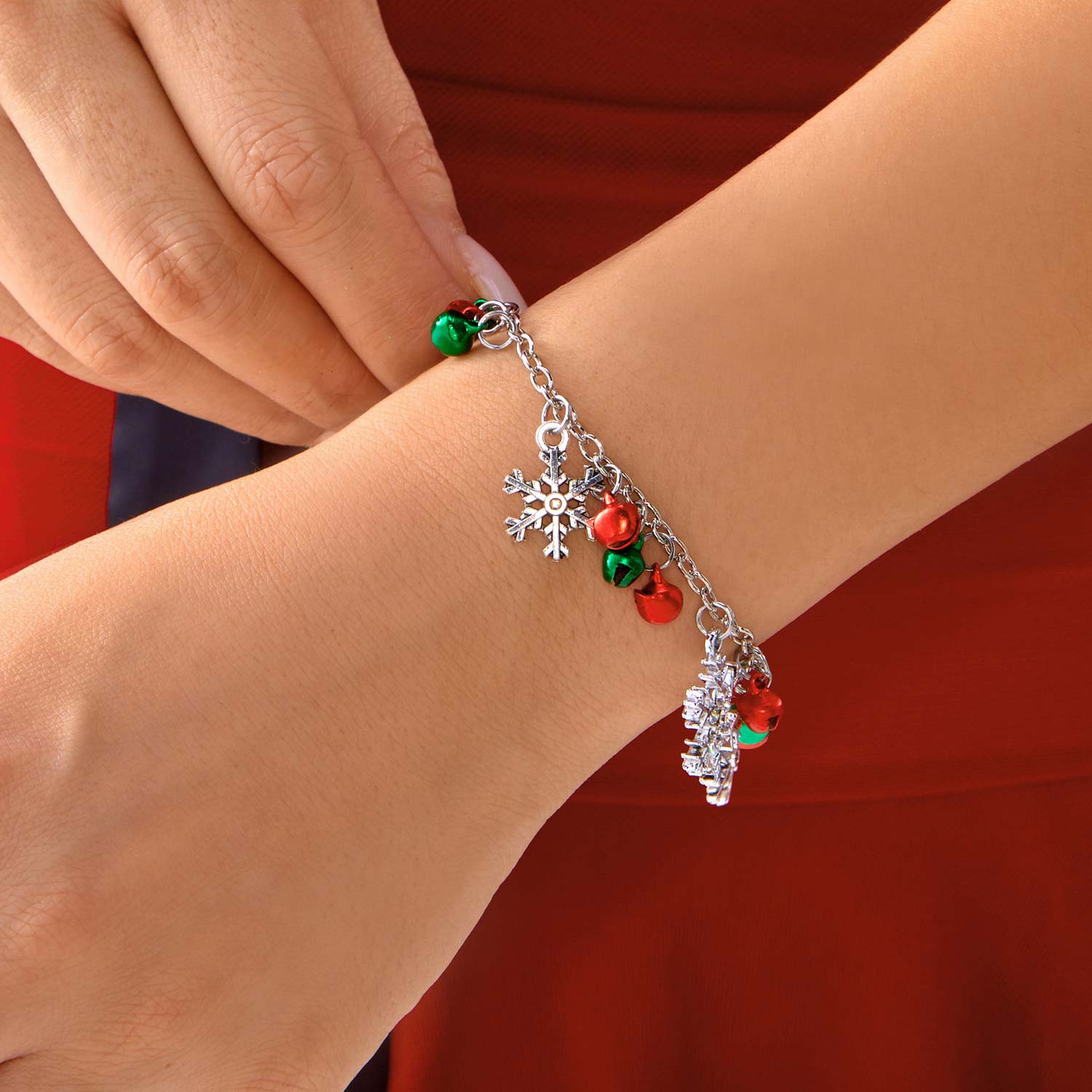 Silver jewelry,Geometric jewelry,Christmas Snowflake Bell Silver Alloy Bracelet