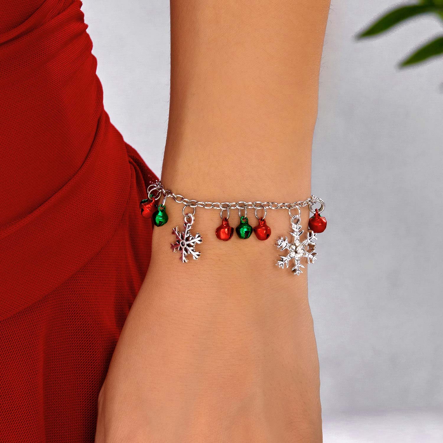 Silver jewelry,Geometric jewelry,Christmas Snowflake Bell Silver Alloy Bracelet