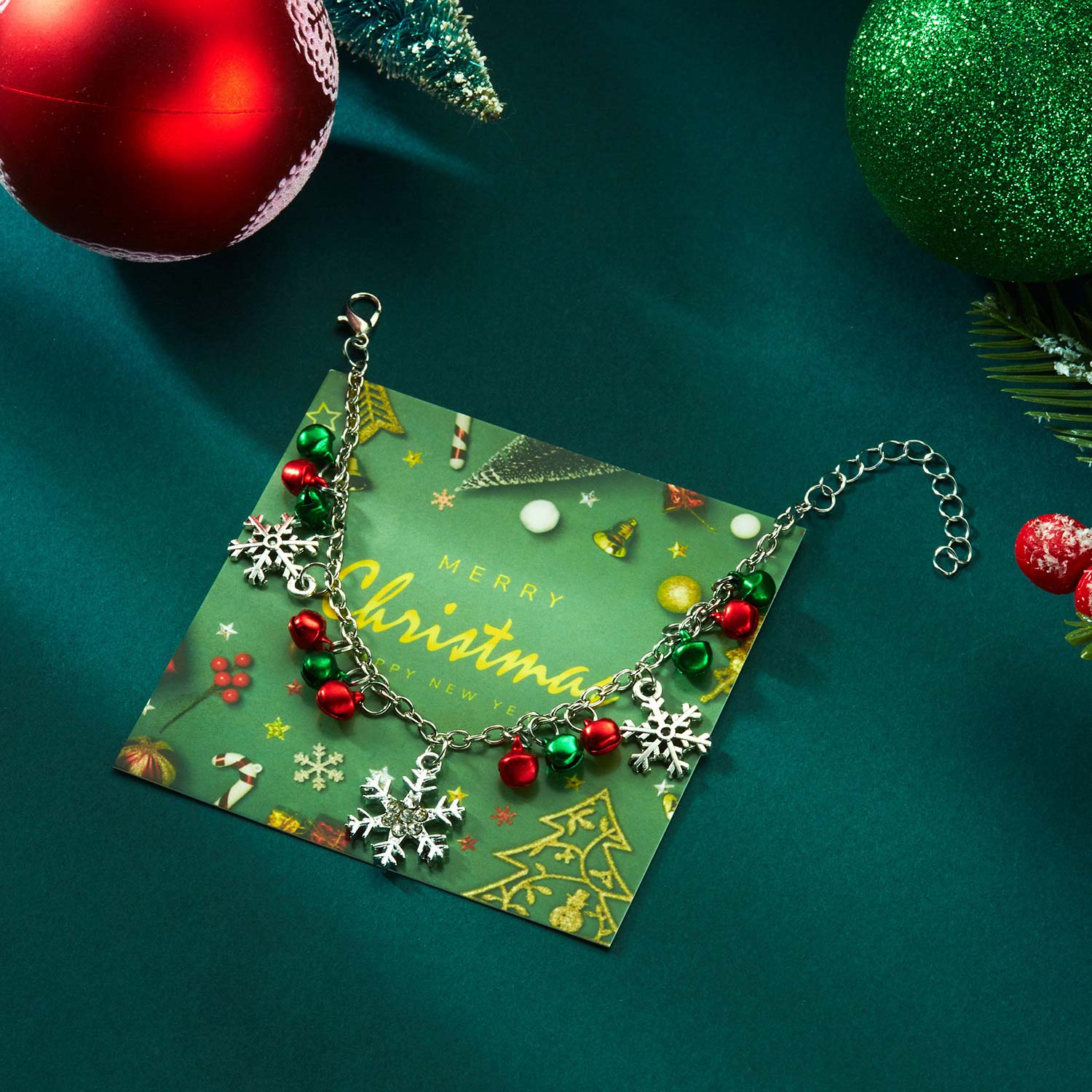 Silver jewelry,Geometric jewelry,Christmas Snowflake Bell Silver Alloy Bracelet