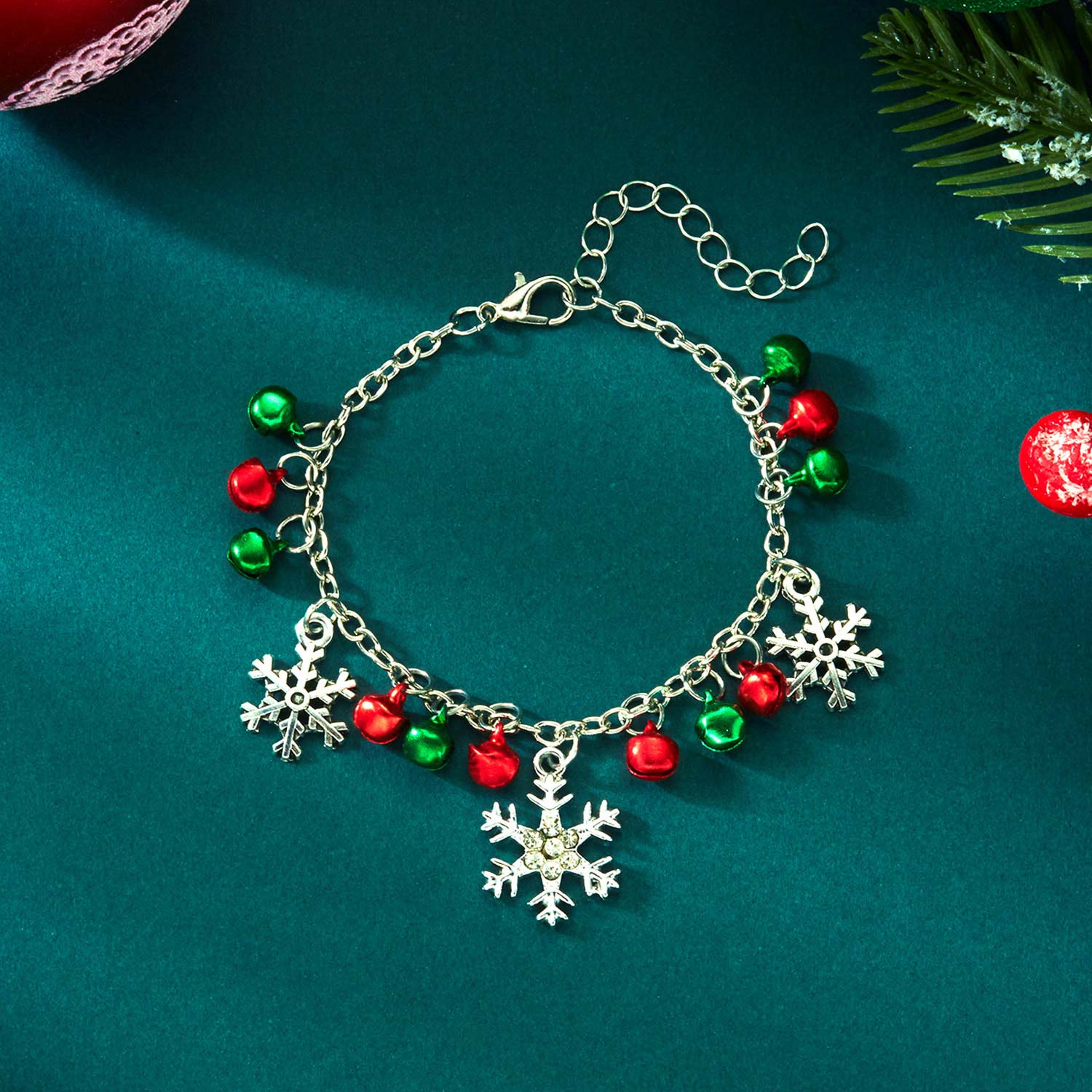 Silver jewelry,Geometric jewelry,Christmas Snowflake Bell Silver Alloy Bracelet