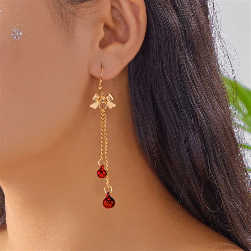 Golden jewelry,Christmas Bow Golden Alloy Detail Earrings