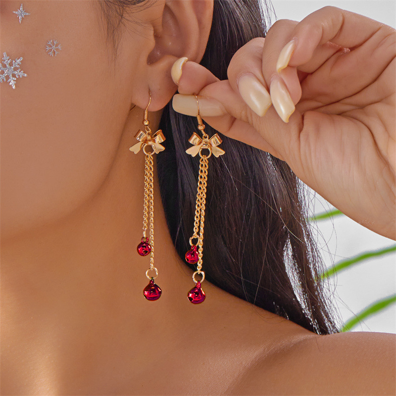 Golden jewelry,Christmas Bow Golden Alloy Detail Earrings