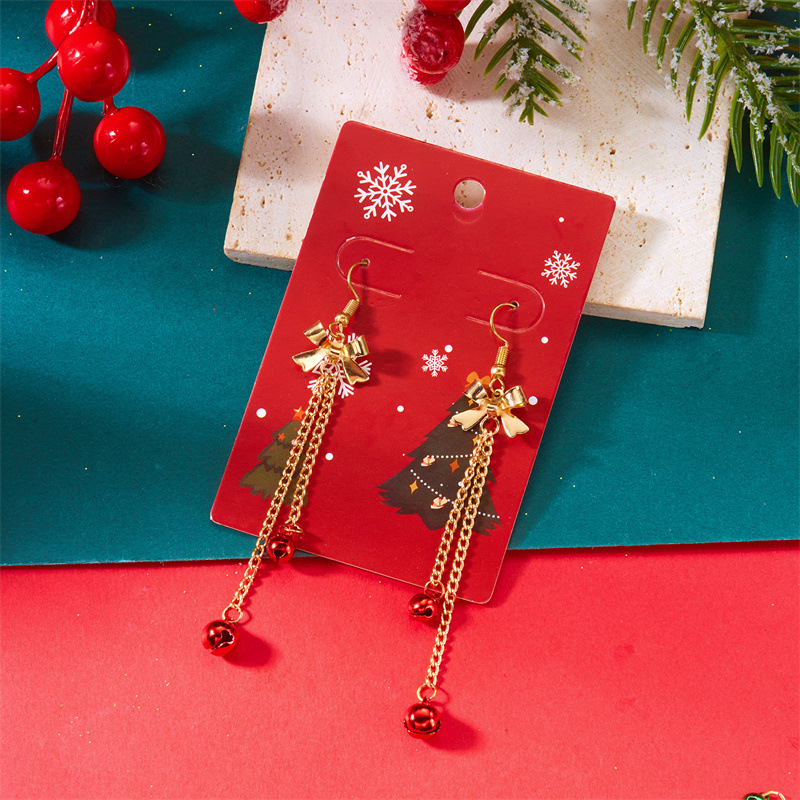 Golden jewelry,Christmas Bow Golden Alloy Detail Earrings