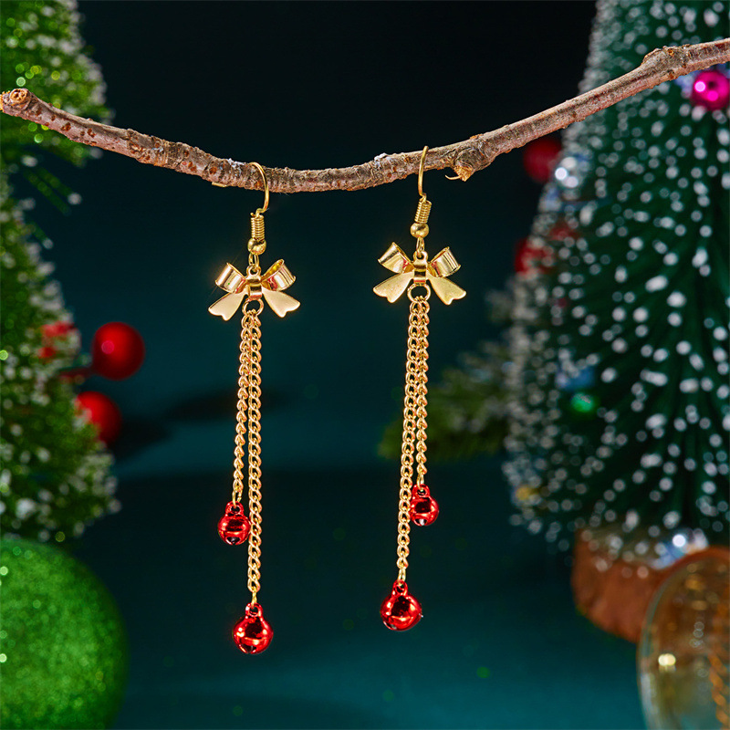 Golden jewelry,Christmas Bow Golden Alloy Detail Earrings