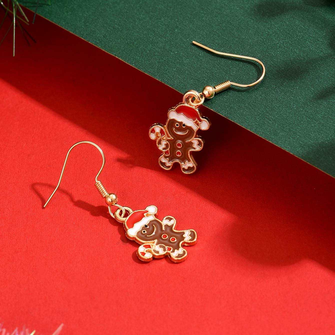 Golden jewelry,Christmas jewelry,Christmas Gingerbread Man Golden Alloy Earrings