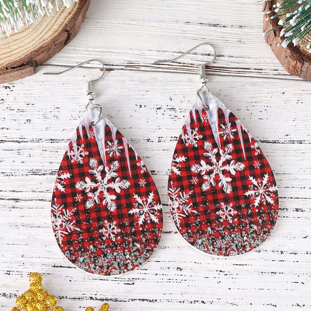 Wine Red jewelry,Plaid jewelry,Geometric jewelry,Striped jewelry,Christmas Droplet Wine Red Faux Leather Earrings