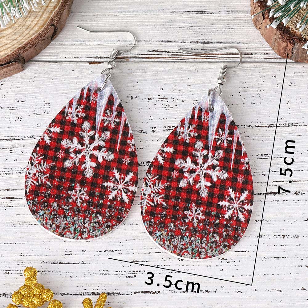 Wine Red jewelry,Plaid jewelry,Geometric jewelry,Striped jewelry,Christmas Droplet Wine Red Faux Leather Earrings