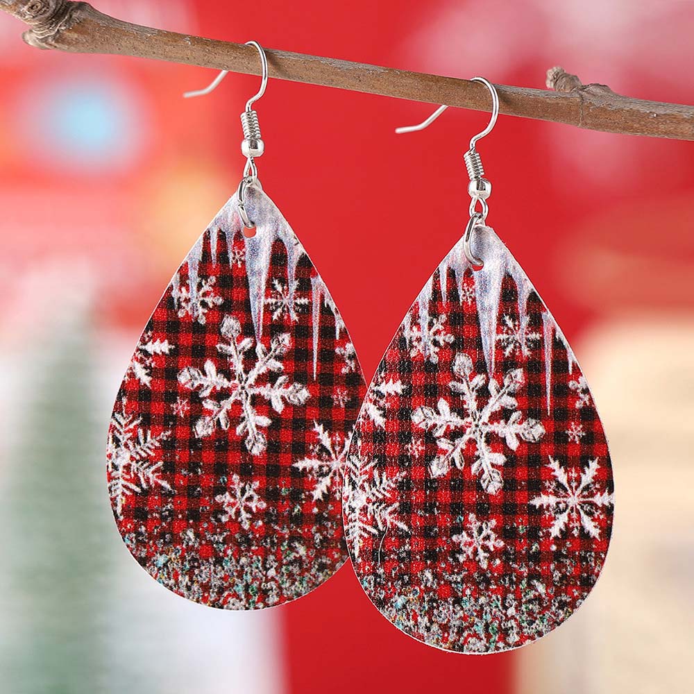 Wine Red jewelry,Plaid jewelry,Geometric jewelry,Striped jewelry,Christmas Droplet Wine Red Faux Leather Earrings