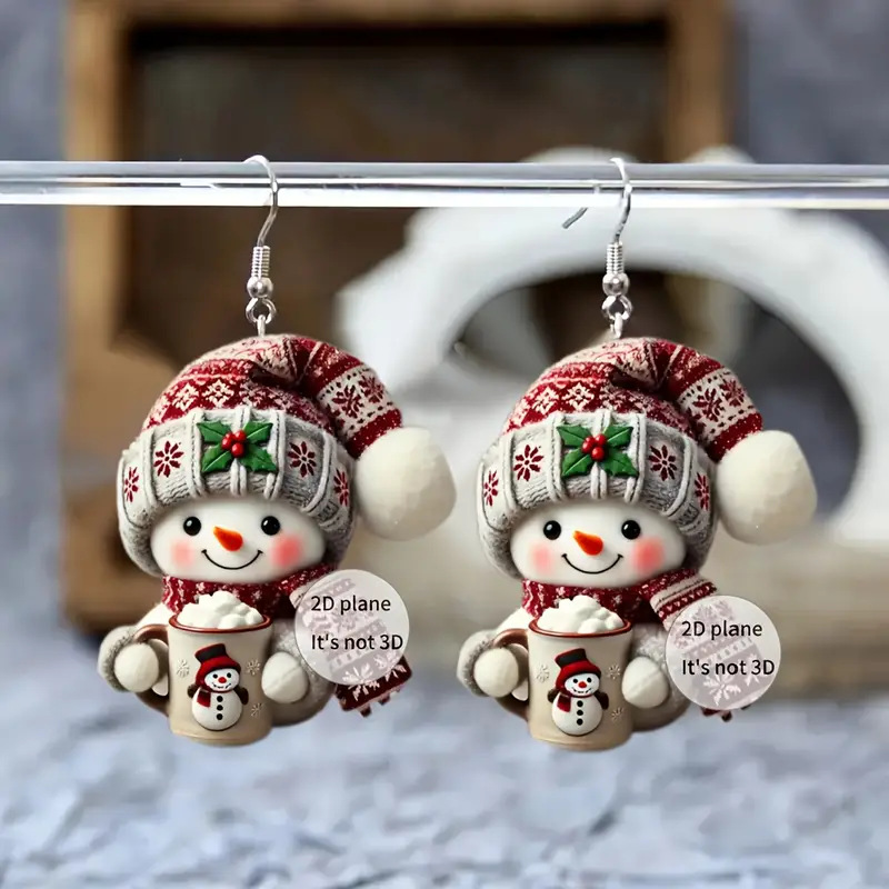 Wine Red jewelry,Christmas Snowman Wine Red Acrylic Earrings
