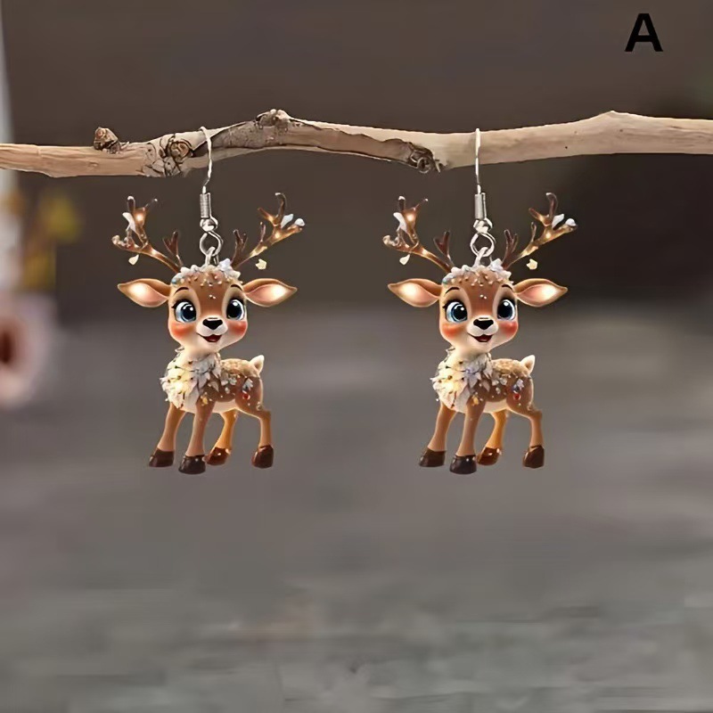 Dark Camel jewelry,Christmas Reindeer Dark Camel Acrylic Earrings