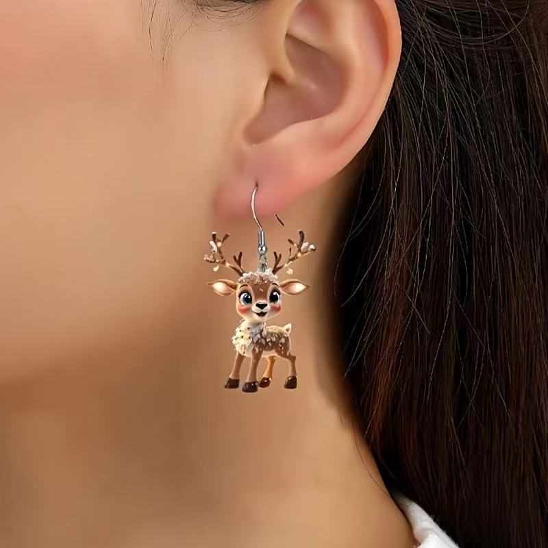 Dark Camel jewelry,Christmas Reindeer Dark Camel Acrylic Earrings