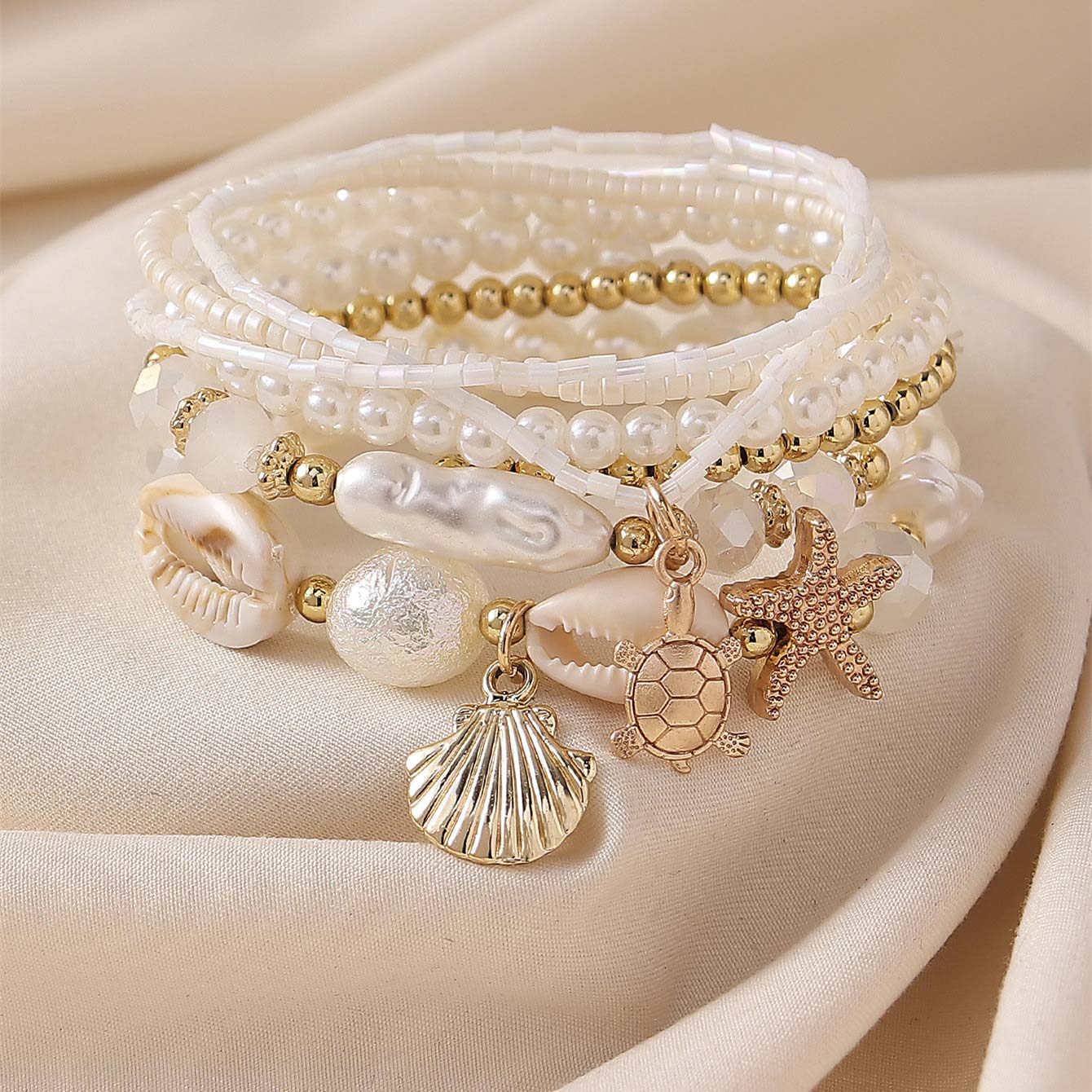 Beige jewelry,Christmas Shell Beige Acrylic Detail Bracelets