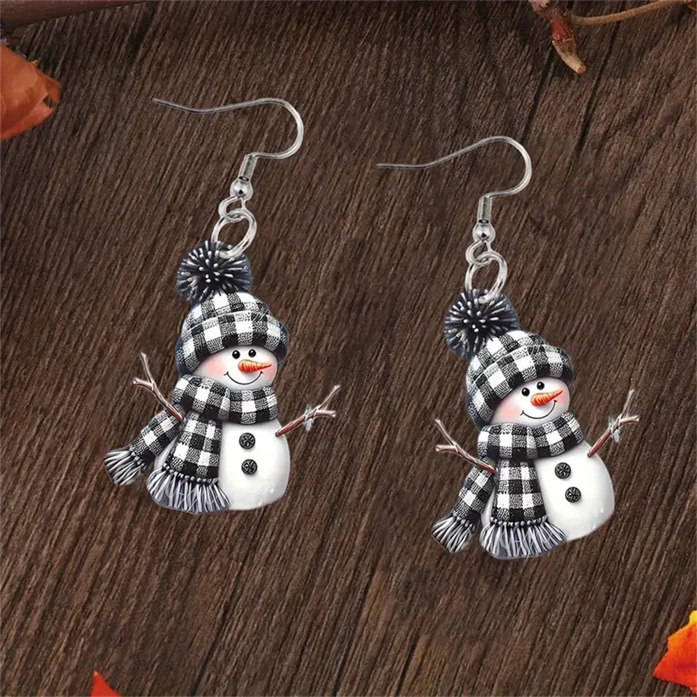 Black jewelry,Other jewelry,Christmas Snowman Design Black Acrylic Earrings