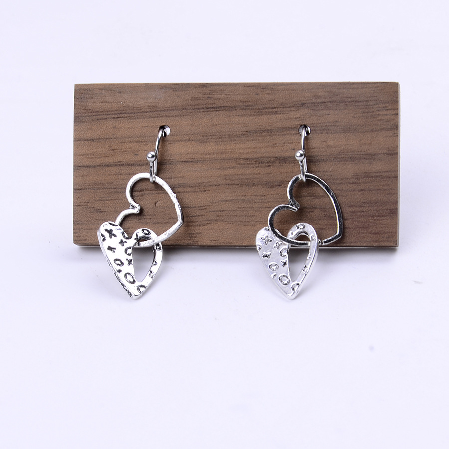 Silver jewelry,Heart jewelry,Heart Design Silver Hollow Alloy Earrings