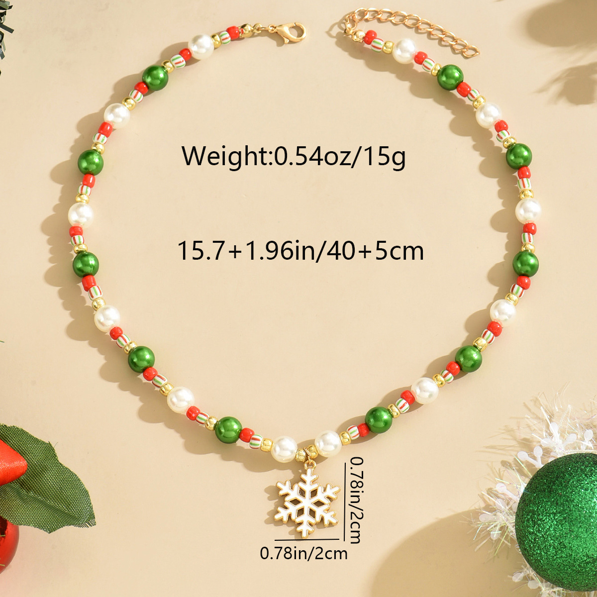 Golden jewelry,Geometric jewelry,Christmas Snowflake Golden Beaded Alloy Necklace