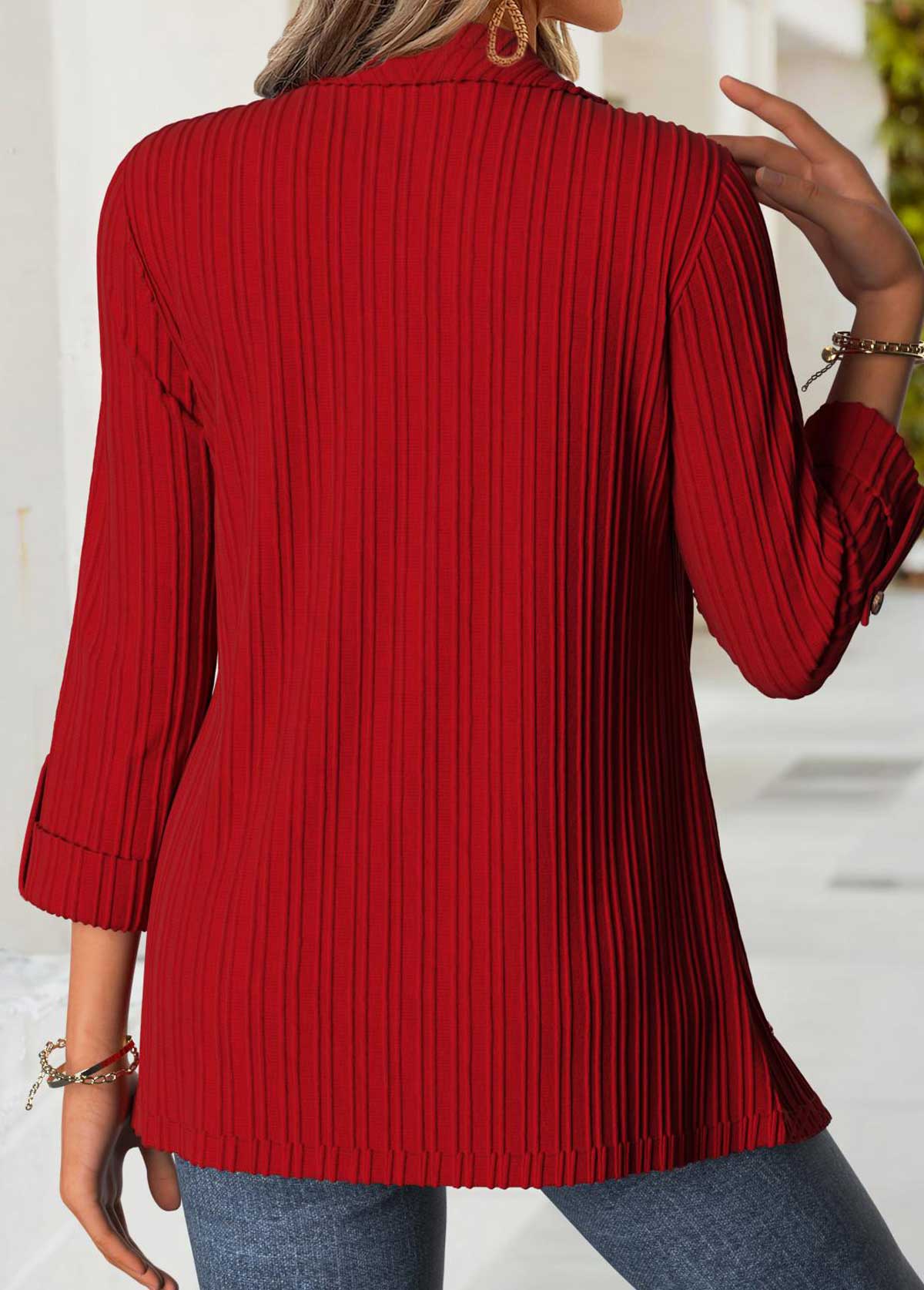 Red tops,Plain Color tops,ROTITA Tummy Coverage Red Square Neck Long Sleeve Blouse