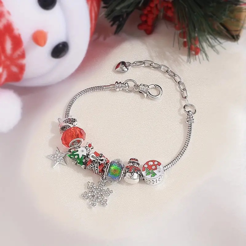 Silver jewelry,Geometric jewelry,Christmas Snowflake Silver Snowman Alloy Bracelet