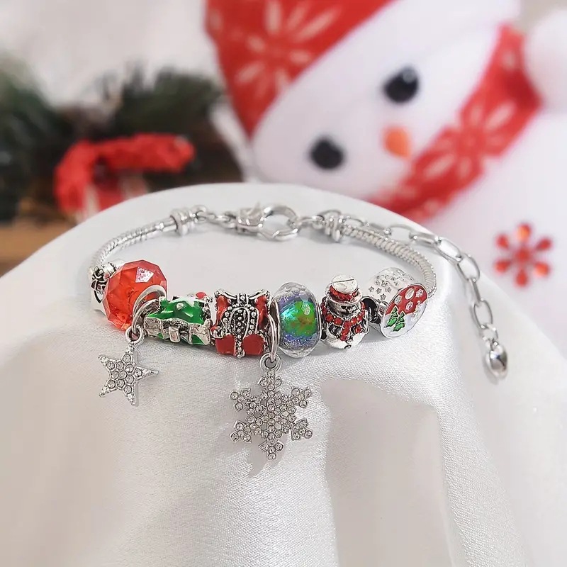 Silver jewelry,Geometric jewelry,Christmas Snowflake Silver Snowman Alloy Bracelet