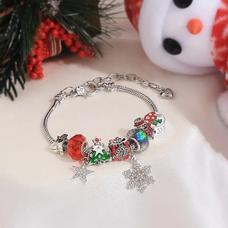 Silver jewelry,Geometric jewelry,Christmas Snowflake Silver Snowman Alloy Bracelet