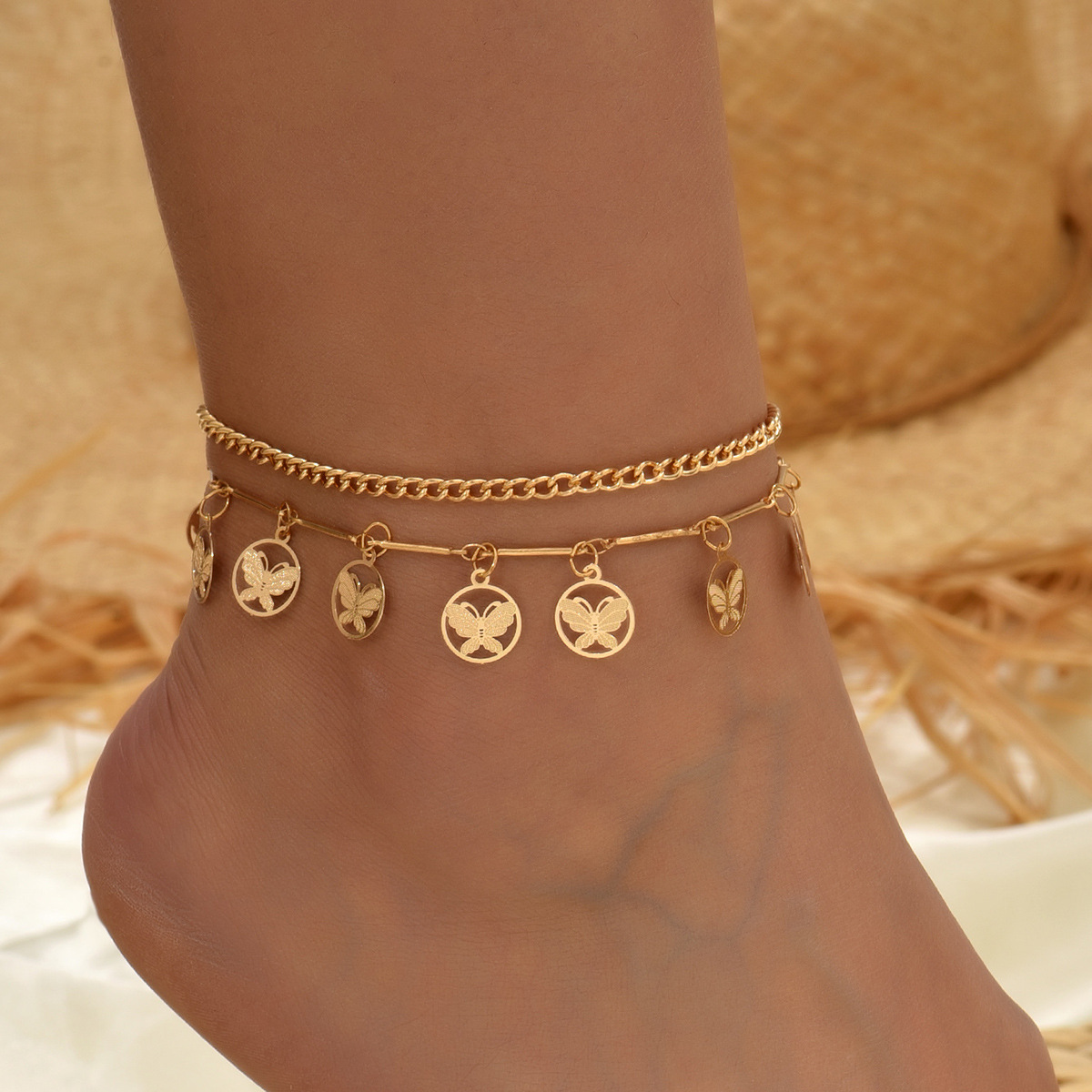 Golden jewelry,Golden Color Butterfly Alloy Detail Anklets