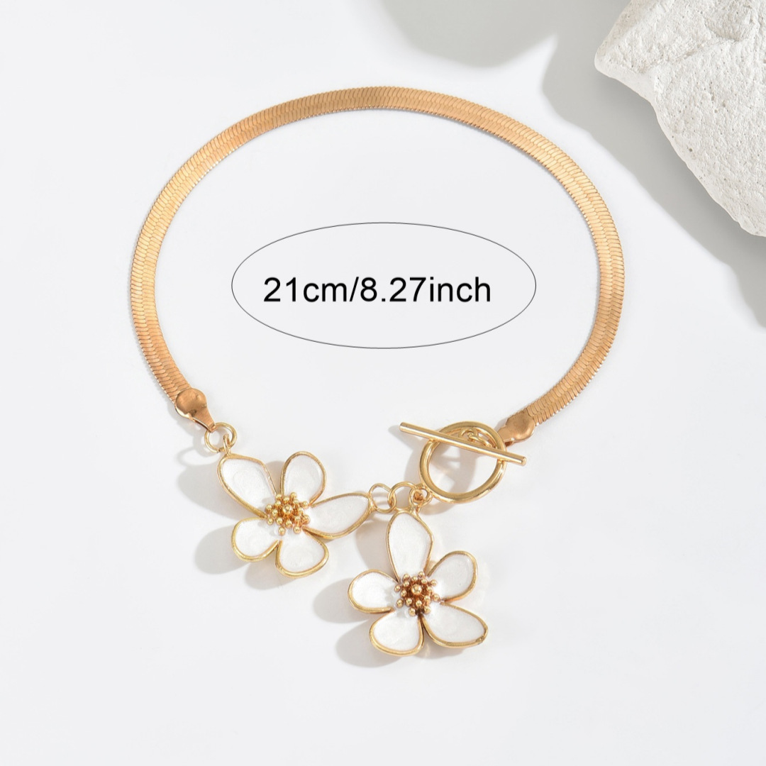 Golden jewelry,Floral jewelry,Plants jewelry,Golden Floral Design Camellia Alloy Anklet