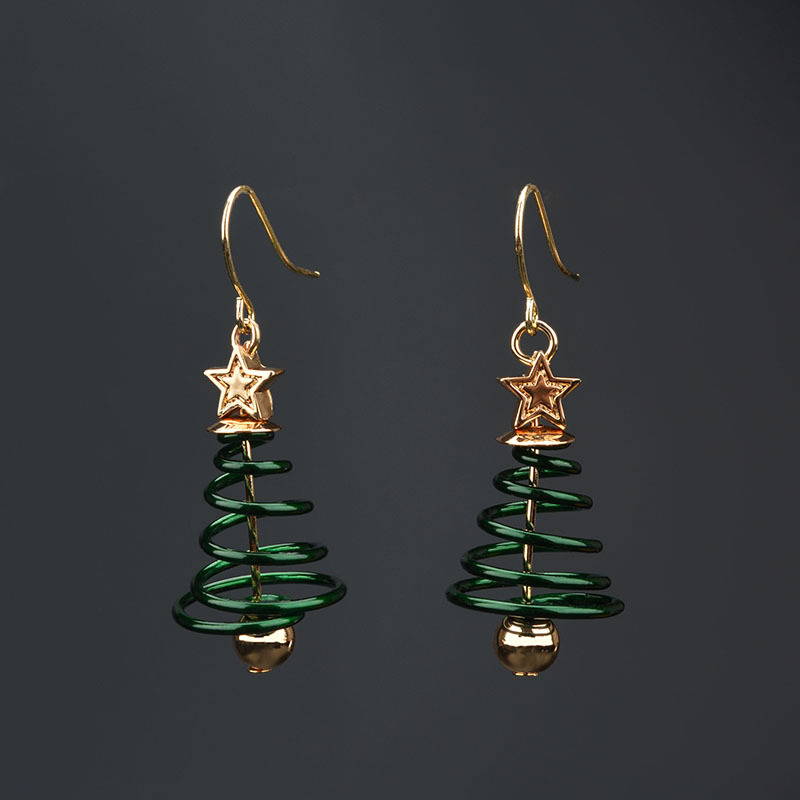 Green jewelry,Geometric jewelry,Christmas Tree Green Metal Star Earrings