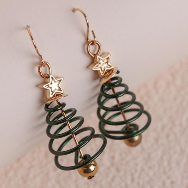 Green jewelry,Geometric jewelry,Christmas Tree Green Metal Star Earrings