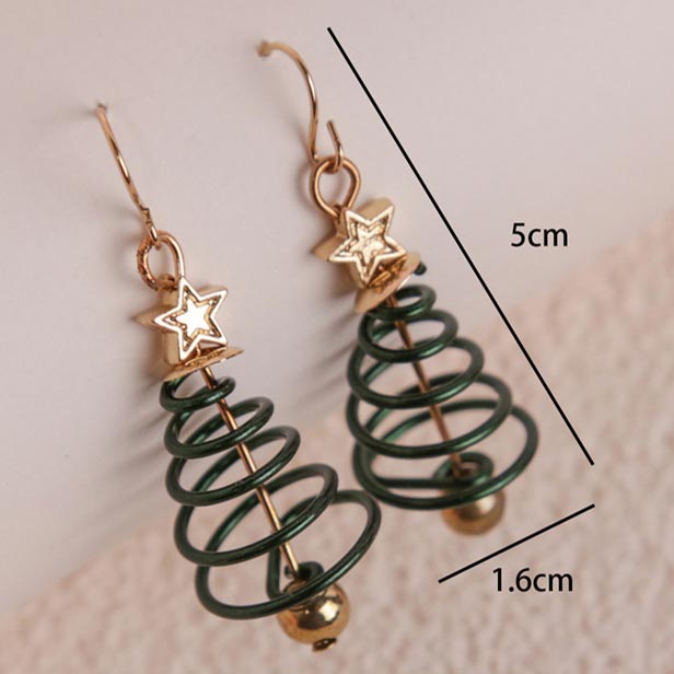 Green jewelry,Geometric jewelry,Christmas Tree Green Metal Star Earrings