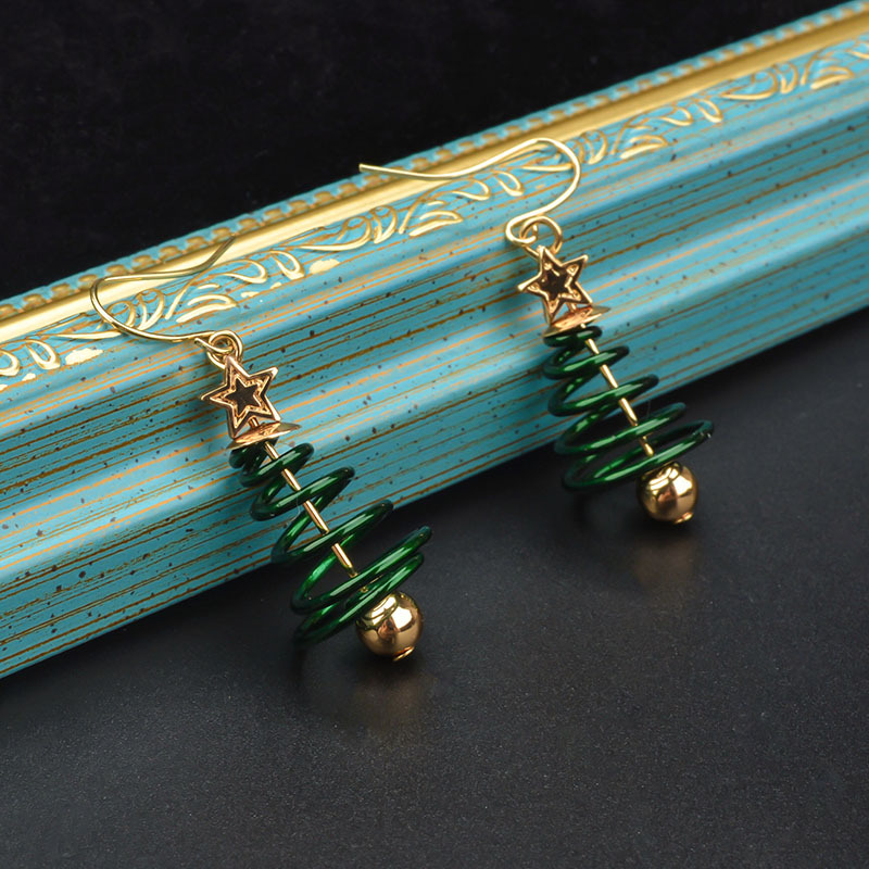 Green jewelry,Geometric jewelry,Christmas Tree Green Metal Star Earrings