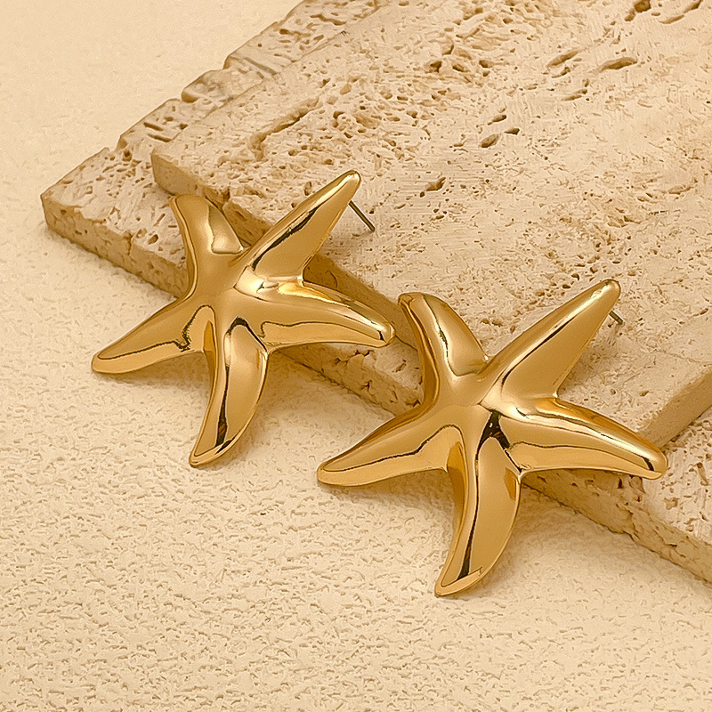 Golden jewelry,Animal Print jewelry,Golden Alloy Marine Life Starfish Earrings
