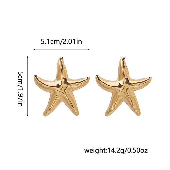 Golden jewelry,Animal Print jewelry,Golden Alloy Marine Life Starfish Earrings
