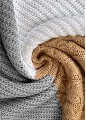 Dark Camel tops,Contrast Color tops,Tummy Coverage Dark Camel Round Neck Long Sleeve Sweater