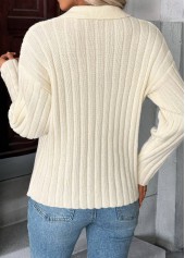 Beige tops,Plain Color tops,Beige Turn Down Collar Long Sleeve Sweater