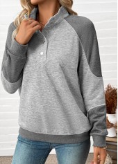 Light Grey Marl tops,Contrast Color tops,ROTITA Tummy Coverage Light Grey Marl Stand Collar Sweatshirt