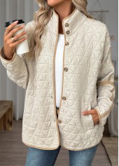 ROTITA Tummy Coverage Beige Stand Collar Long Sleeve Coat