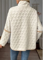 Beige tops,Contrast Color tops,ROTITA Tummy Coverage Beige Stand Collar Long Sleeve Coat