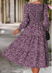 Purple dresses,Ditsy Floral dresses,Everyday dresses,Casual dresses,ROTITA Tummy Coverage Ditsy Floral Print Purple Round Neck Dress