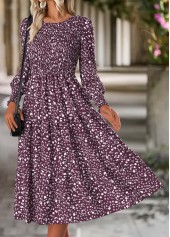 Purple dresses,Ditsy Floral dresses,Everyday dresses,Casual dresses,ROTITA Tummy Coverage Ditsy Floral Print Purple Round Neck Dress